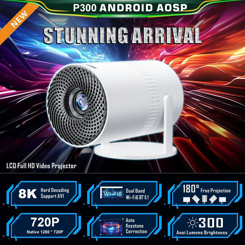 Salange P300 Mini Portable Projector - 4K 8K Video Decoding, 720P HD, Android 11, Wi-Fi, BT 5.1 - Peak Desk Finds